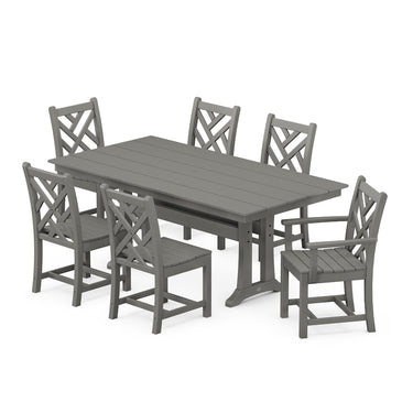 POLYWOOD Chippendale 7-Piece Farmhouse Trestle Dining Set - Slate Grey